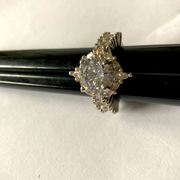 Large simulated diamond ring sterling 9
